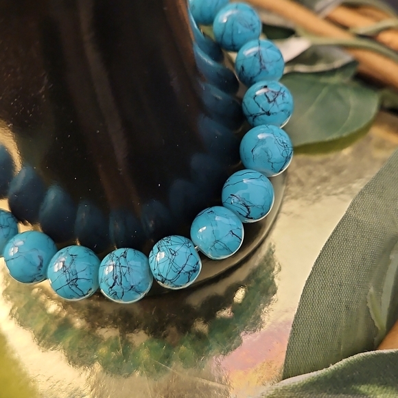 Mens Natural Blue Turquoise Gemstone Bracelet - Picture 2 of 3